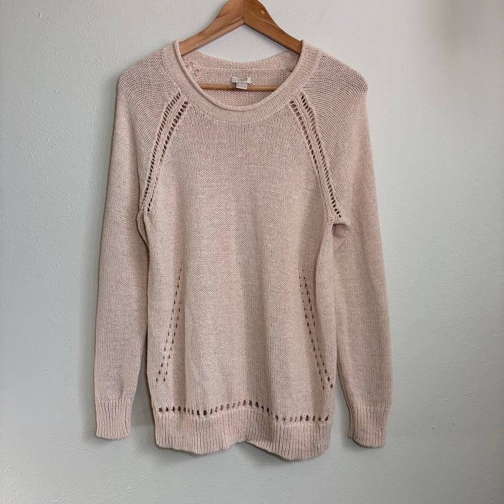 J.Crew Women's Small Beige Minimal Open‎ Knit Coastal Sweater Long Sleeve